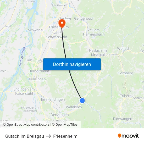 Gutach Im Breisgau to Friesenheim map