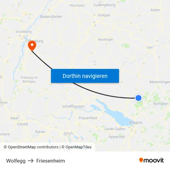Wolfegg to Friesenheim map