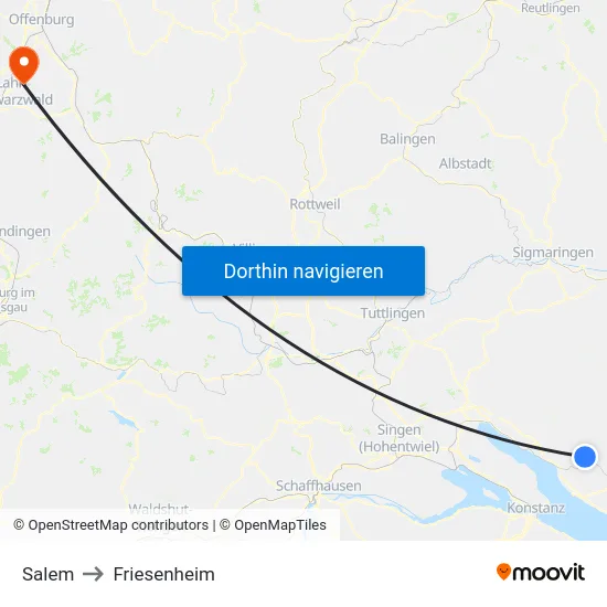 Salem to Friesenheim map