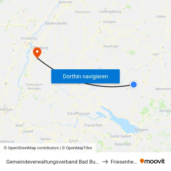 Gemeindeverwaltungsverband Bad Buchau to Friesenheim map