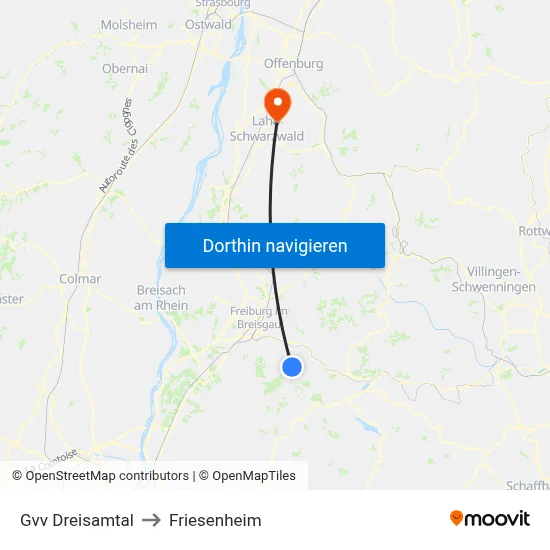 Gvv Dreisamtal to Friesenheim map