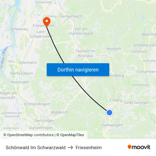 Schönwald Im Schwarzwald to Friesenheim map