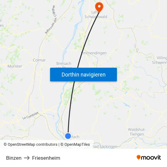 Binzen to Friesenheim map