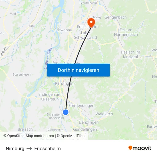 Nimburg to Friesenheim map