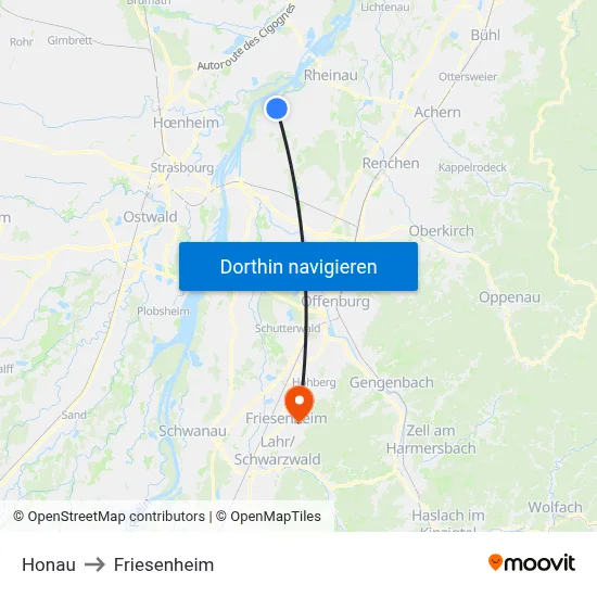 Honau to Friesenheim map