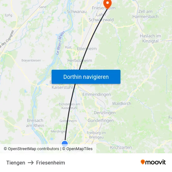 Tiengen to Friesenheim map