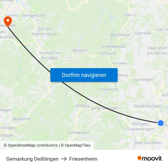 Gemarkung Deißlingen to Friesenheim map