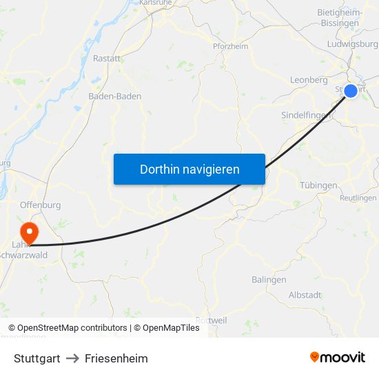 Stuttgart to Friesenheim map