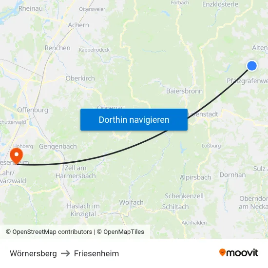 Wörnersberg to Friesenheim map