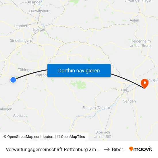 Verwaltungsgemeinschaft Rottenburg am Neckar to Bibertal map