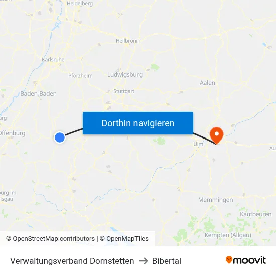 Verwaltungsverband Dornstetten to Bibertal map