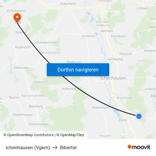 Ichenhausen (Vgem) to Bibertal map