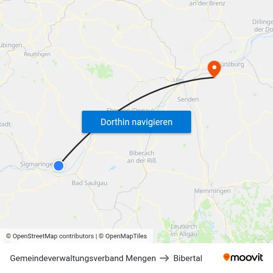 Gemeindeverwaltungsverband Mengen to Bibertal map