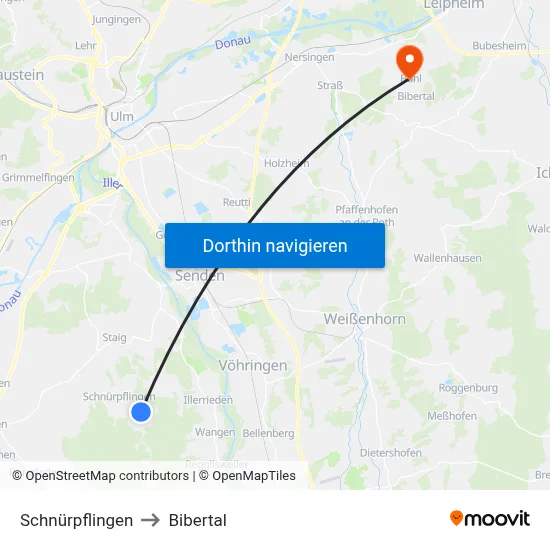 Schnürpflingen to Bibertal map