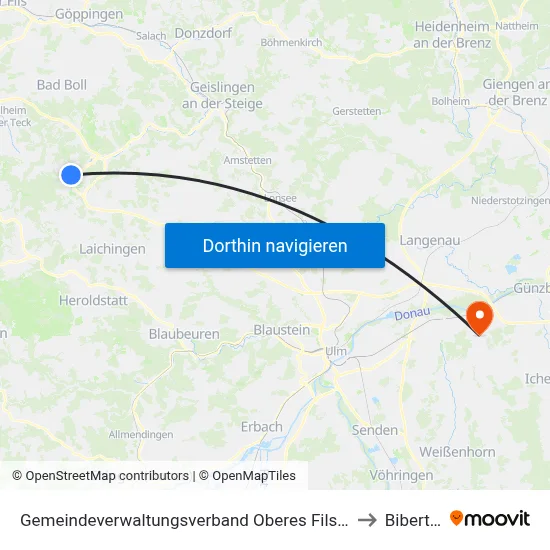Gemeindeverwaltungsverband Oberes Filstal to Bibertal map