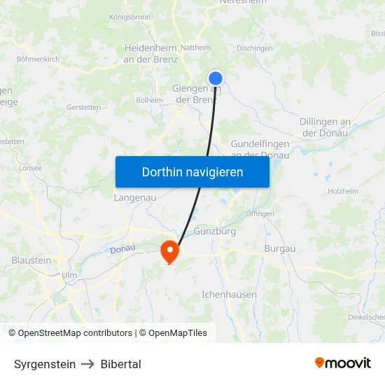 Syrgenstein to Bibertal map