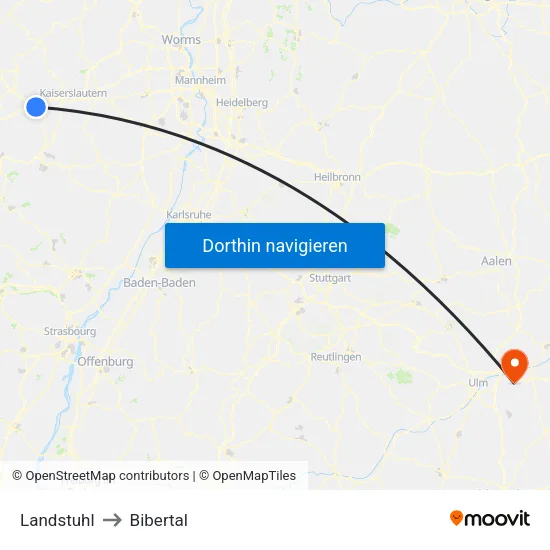 Landstuhl to Bibertal map
