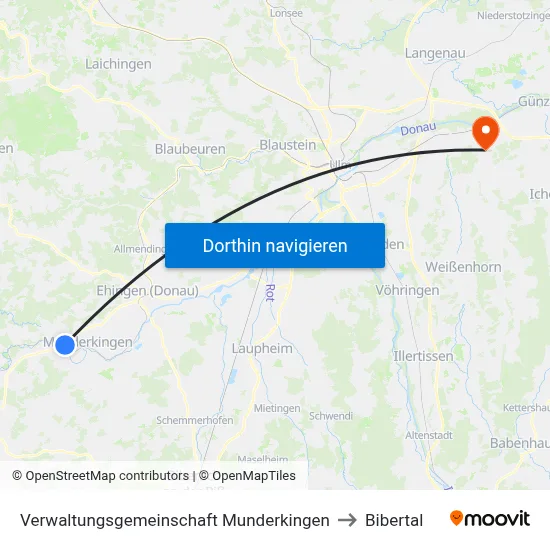 Verwaltungsgemeinschaft Munderkingen to Bibertal map
