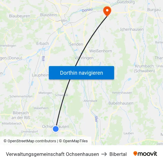 Verwaltungsgemeinschaft Ochsenhausen to Bibertal map