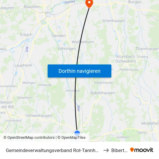 Gemeindeverwaltungsverband Rot-Tannheim to Bibertal map