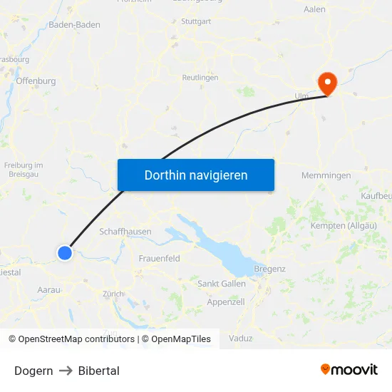 Dogern to Bibertal map
