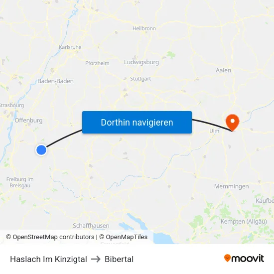 Haslach Im Kinzigtal to Bibertal map