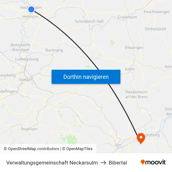 Verwaltungsgemeinschaft Neckarsulm to Bibertal map