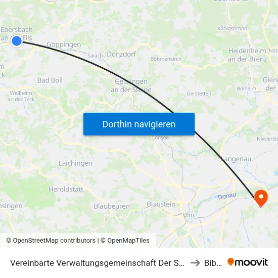 Vereinbarte Verwaltungsgemeinschaft Der Stadt Ebersbach An Der Fils to Bibertal map