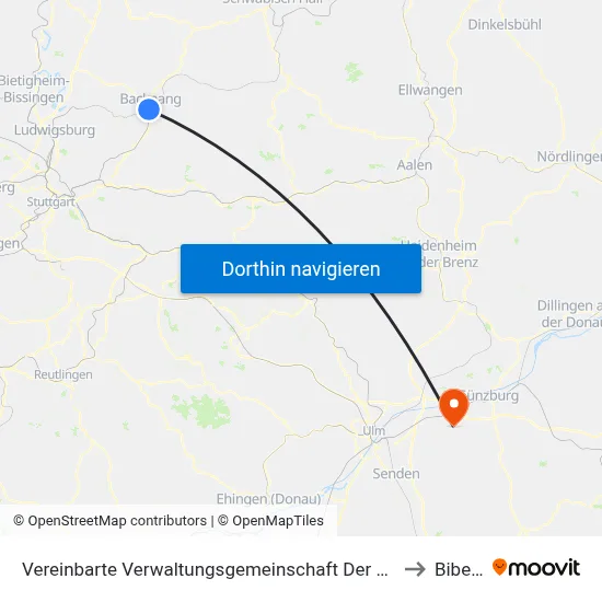 Vereinbarte Verwaltungsgemeinschaft Der Stadt Backnang to Bibertal map
