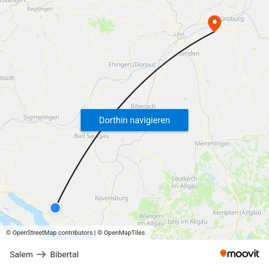 Salem to Bibertal map