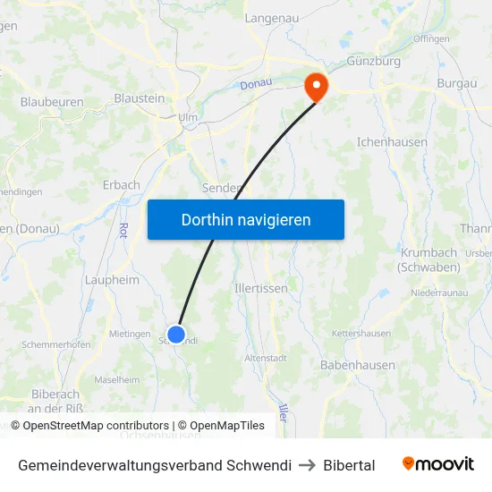Gemeindeverwaltungsverband Schwendi to Bibertal map