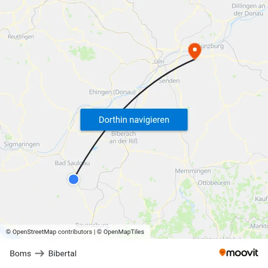 Boms to Bibertal map