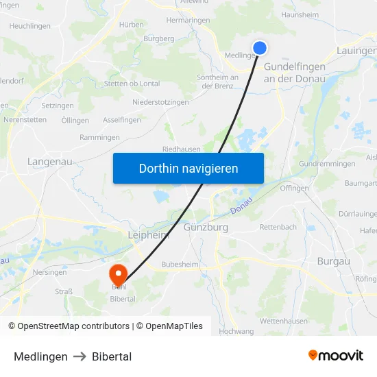 Medlingen to Bibertal map