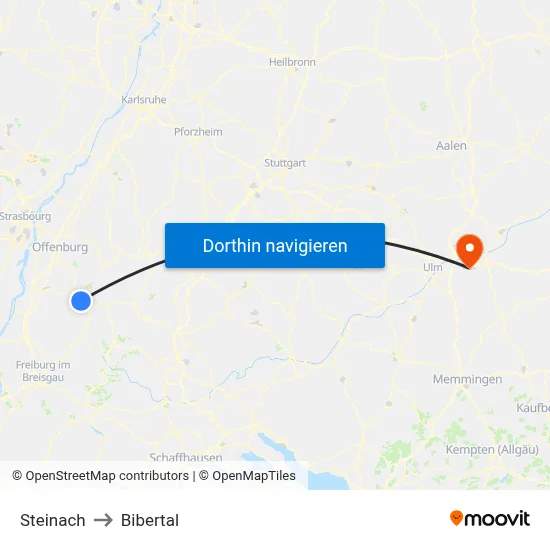Steinach to Bibertal map