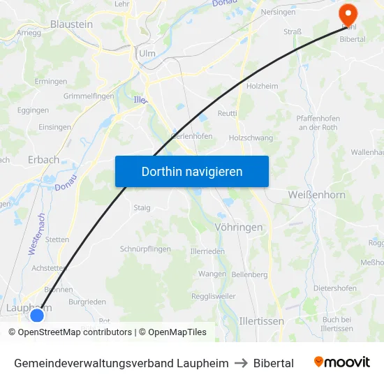 Gemeindeverwaltungsverband Laupheim to Bibertal map