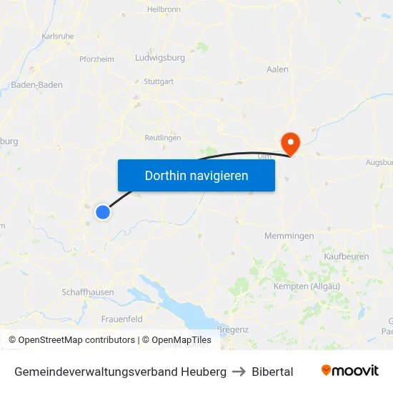 Gemeindeverwaltungsverband Heuberg to Bibertal map