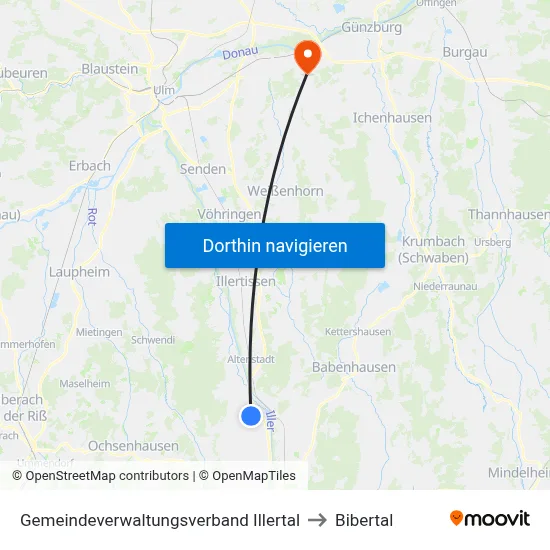Gemeindeverwaltungsverband Illertal to Bibertal map