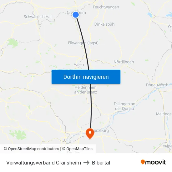 Verwaltungsverband Crailsheim to Bibertal map