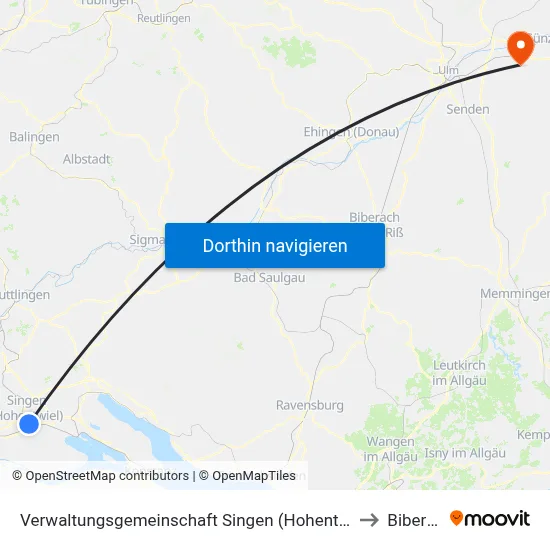 Verwaltungsgemeinschaft Singen (Hohentwiel) to Bibertal map