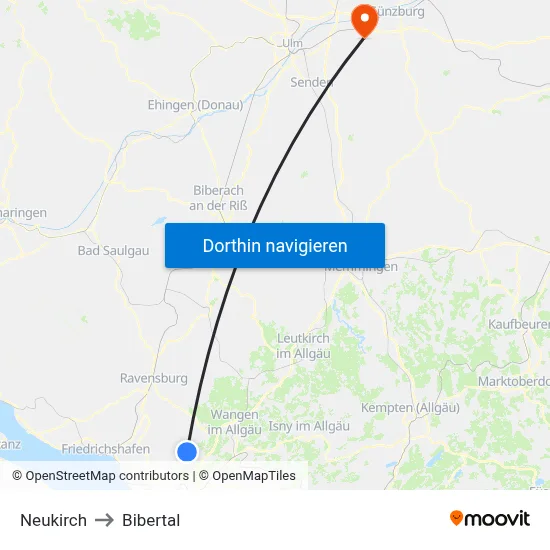 Neukirch to Bibertal map