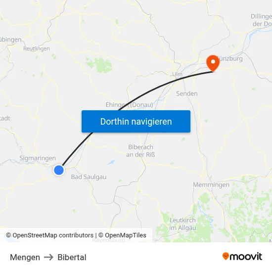 Mengen to Bibertal map