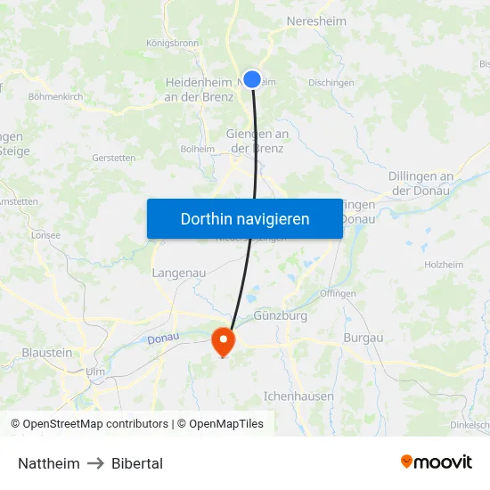 Nattheim to Bibertal map