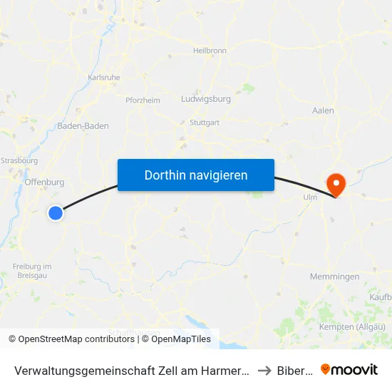 Verwaltungsgemeinschaft Zell am Harmersbach to Bibertal map