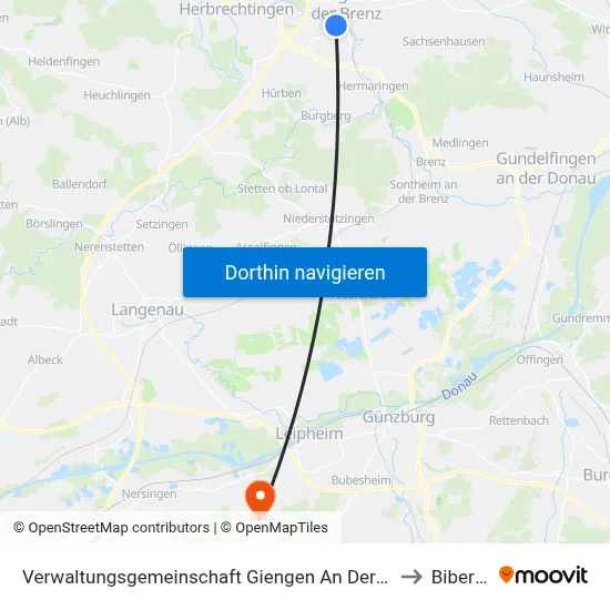 Verwaltungsgemeinschaft Giengen An Der Brenz to Bibertal map