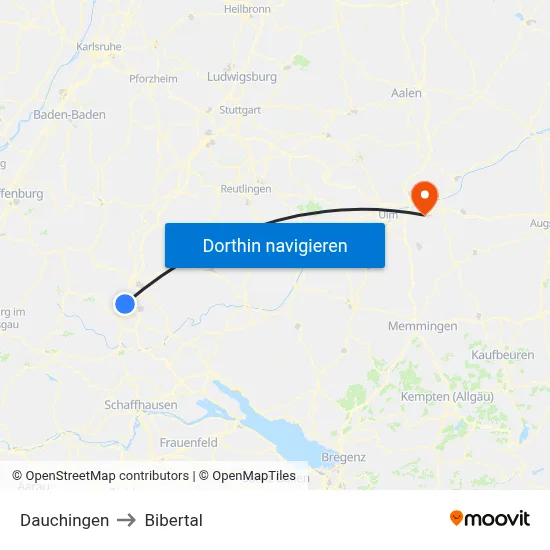 Dauchingen to Bibertal map