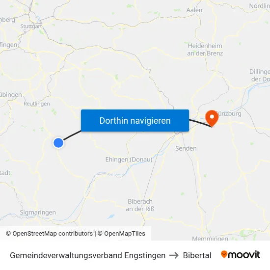 Gemeindeverwaltungsverband Engstingen to Bibertal map