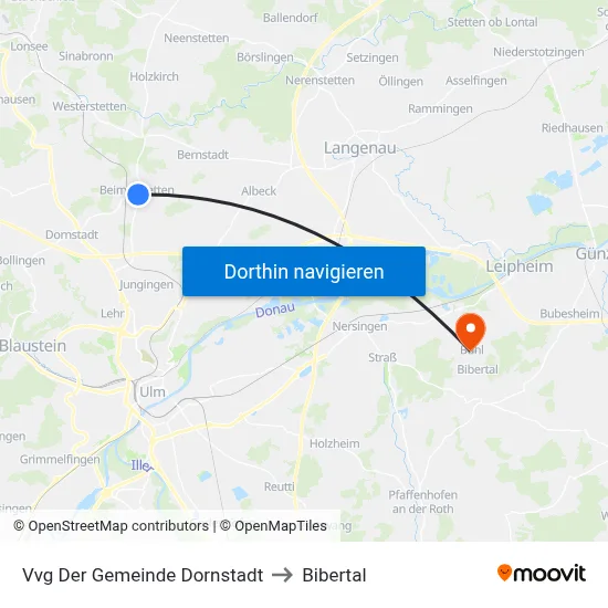 Vvg Der Gemeinde Dornstadt to Bibertal map