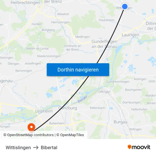 Wittislingen to Bibertal map