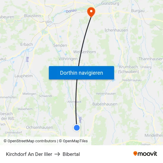 Kirchdorf An Der Iller to Bibertal map