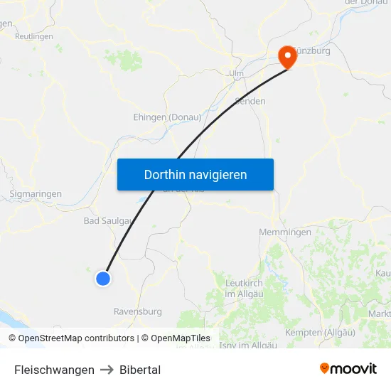 Fleischwangen to Bibertal map